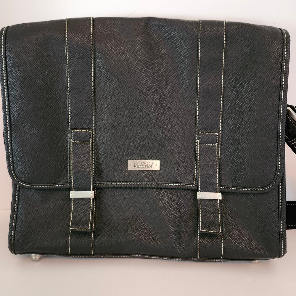 Kenneth Cole Reaction Black Faux Leather Laptop Business/Shoulder/Messenger Bag